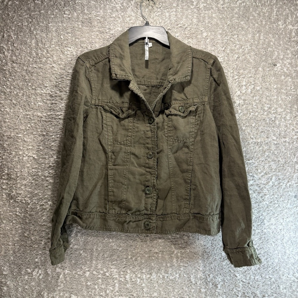 Lulu B Linen Jacket M Olive Green Raw Edges Coastal Minimalist Preppy